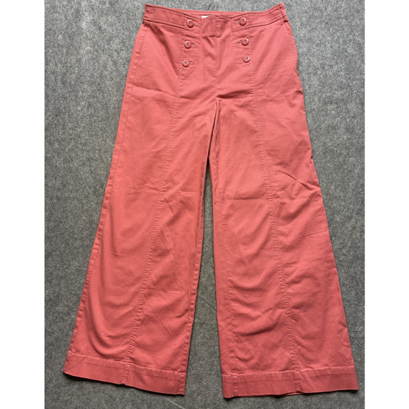 LOFT Pants Womens 8 Coral Sailor Wide Leg High Rise Button Front Chino - Picture 1 of 16